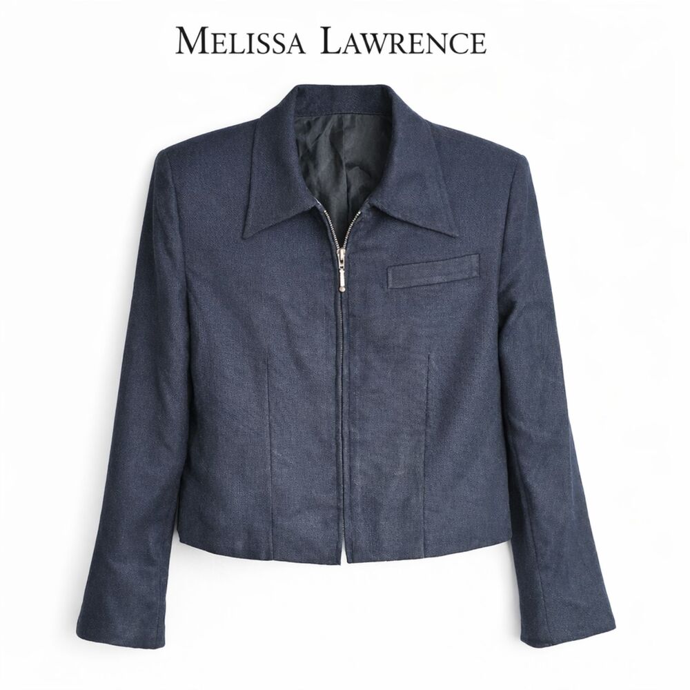 Vintage Melissa Lawrence Black Silk Cropped Jacket Minimalist 90s Blazer Sz 10